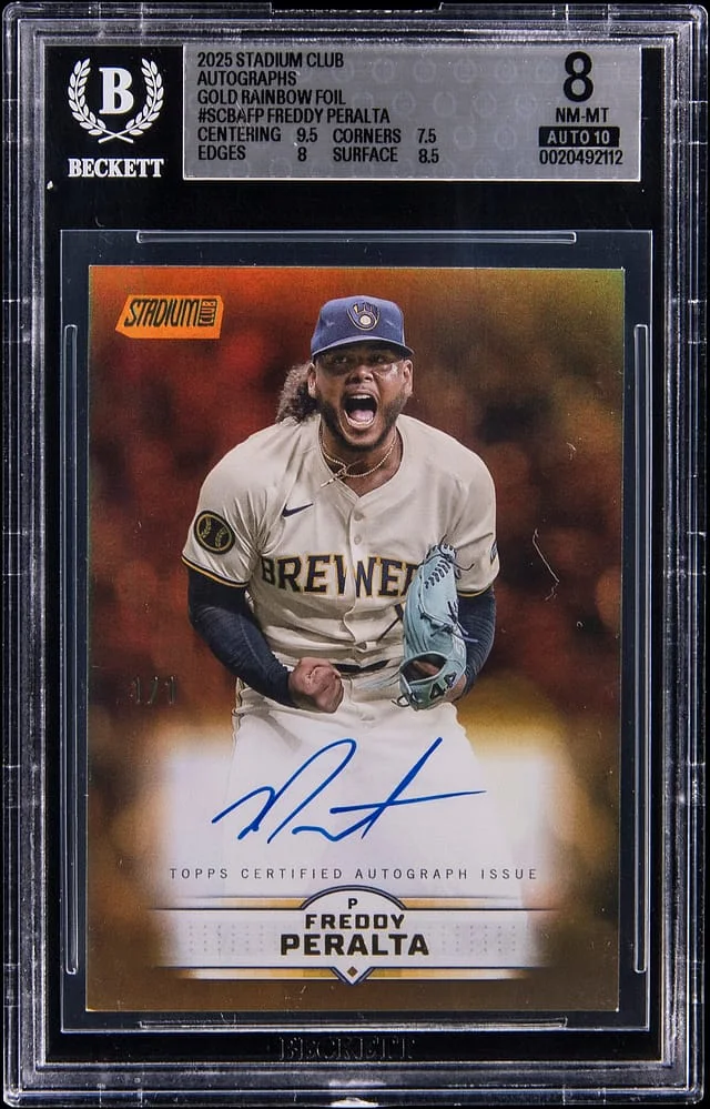 2025 Stadium Club Freddy Peralta Autographs Gold Rainbow Foil #SCBAFP card image