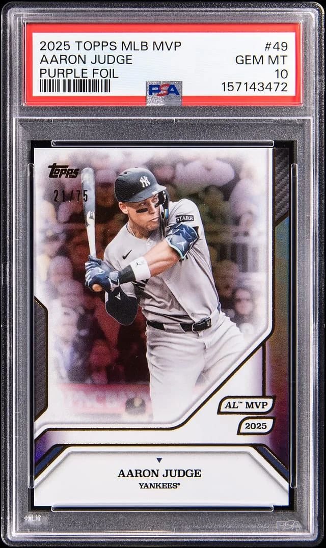2025 Topps Aaron Judge MLB MVP Purple Foil #49 card image