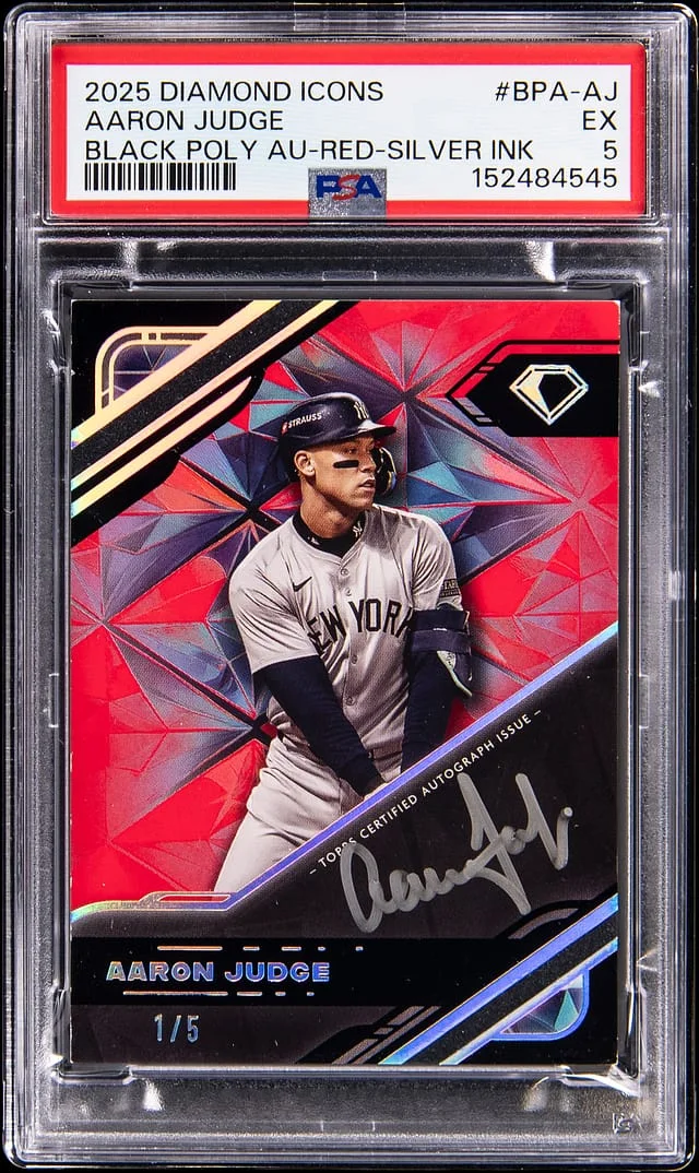 2025 Topps Aaron Judge Diamond Icons Black PolychromatINK Autographs Red Parallel Silver Ink #BPA-AJ card image
