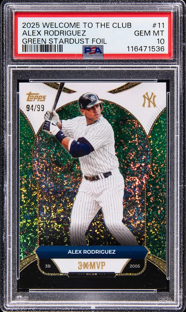 2025 Topps Alex Rodriguez Welcome To The Club Green Stardust Foil #11 card image