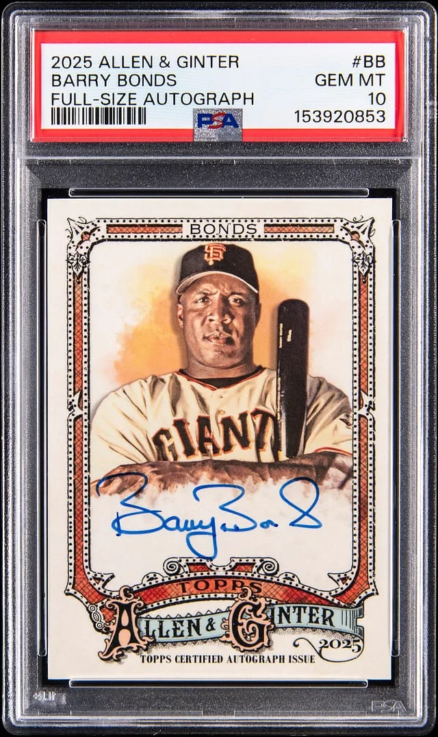 2025 Topps Allen & Ginter Barry Bonds Full-Size Autographs #A-BB card image