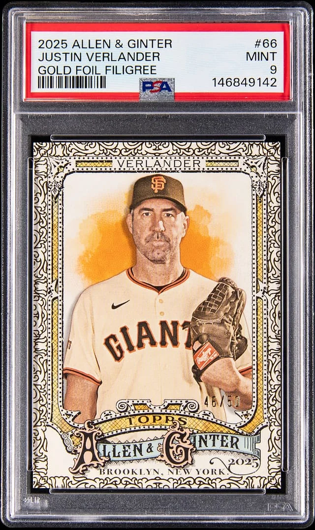 2025 Topps Allen & Ginter Justin Verlander Gold Foil Filigree #66 card image