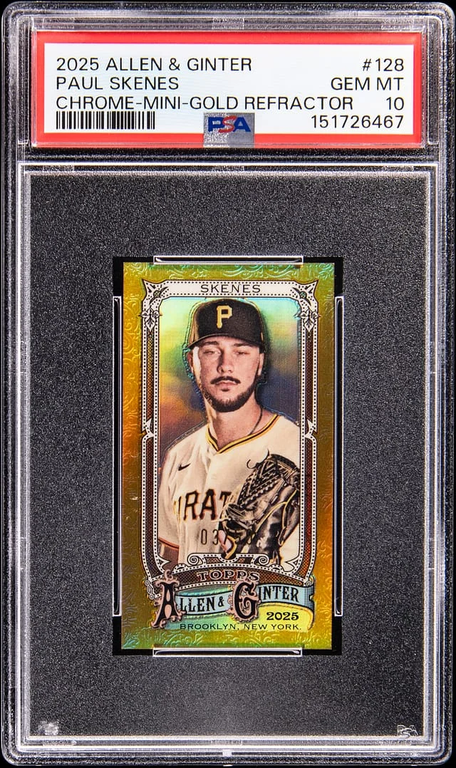 2025 Topps Allen & Ginter Paul Skenes Chrome Mini Gold Refractor #128 card image