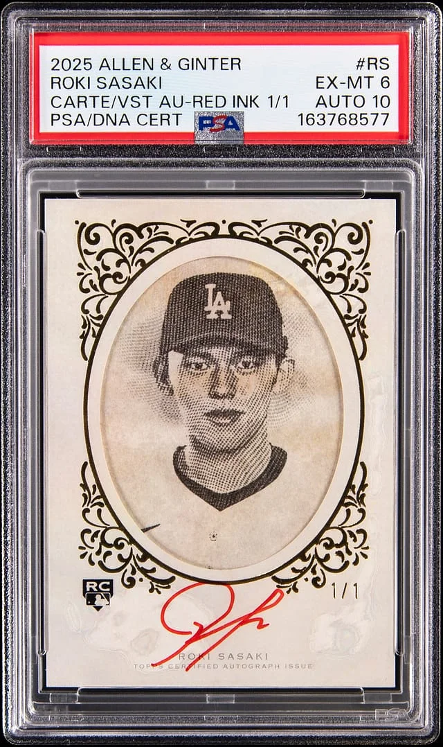 2025 Topps Allen & Ginter Roki Sasaki Carte De Visite Autograph Red Ink #CDVA-RS card image