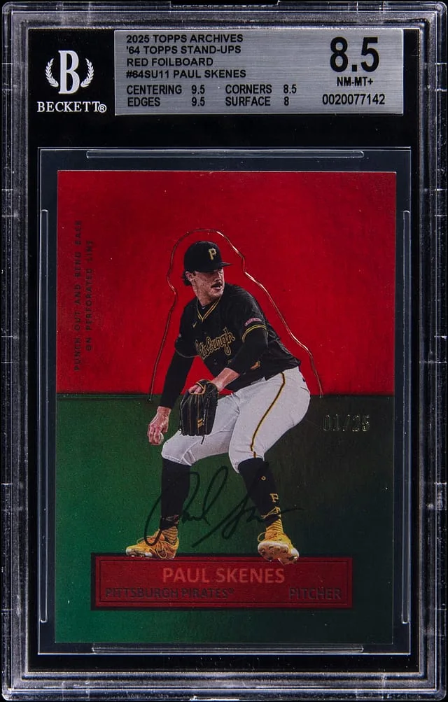 2025 Topps Archives Paul Skenes 64 Topps Stand-Ups Red Foilboard #64SU-11 card image