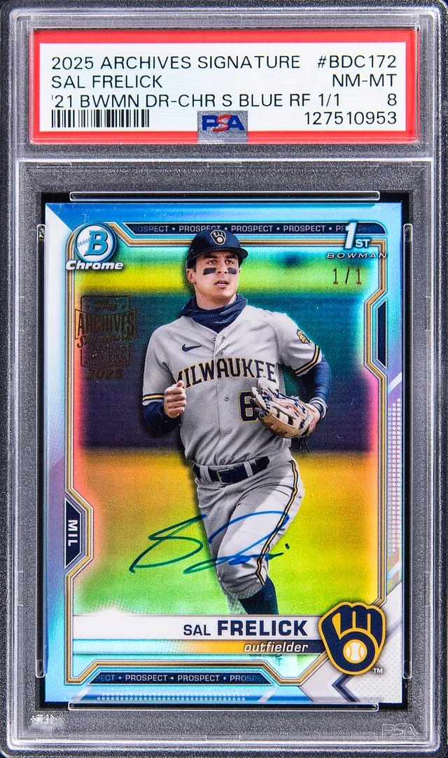 2025 Topps Archives Sal Frelick 21 Bowman Draft Chrome Blue Refractor #BDC-172 card image