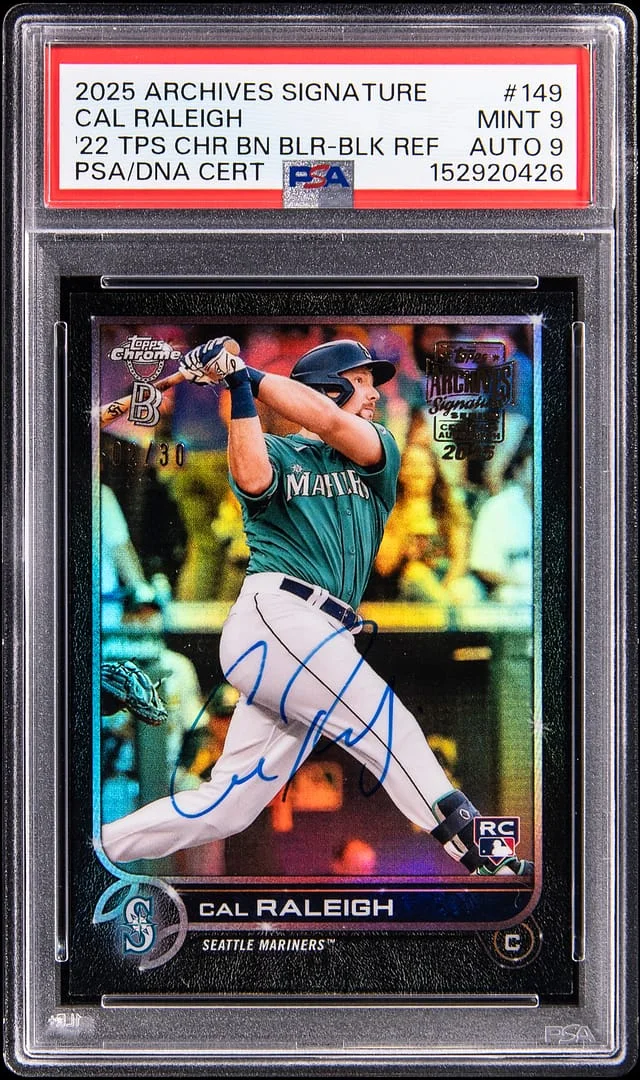 2025 Topps Archives Signature Series Cal Raleigh 22 Topps Chrome Ben Baller Black Refractor #149 card image