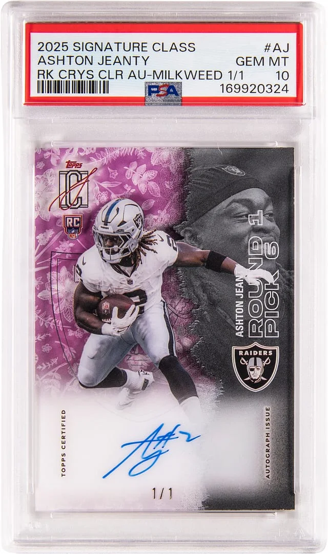 2025 Topps Ashton Jeanty Signature Class Class Crystal Clear Autographs Milkweed #RCCL-AJ card image