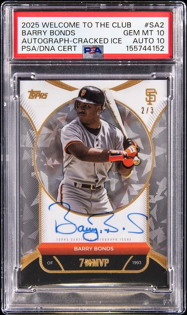 2025 Topps Barry Bonds Welcome to the Club 3x MVP Autographs Cracked Ice #SA2 card image