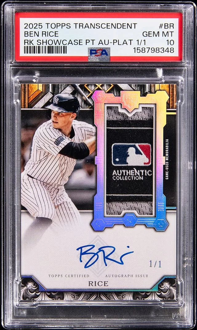 2025 Topps Ben Rice Transcendent Showcase Patch Autograph Platinum #RSPA-BR card image