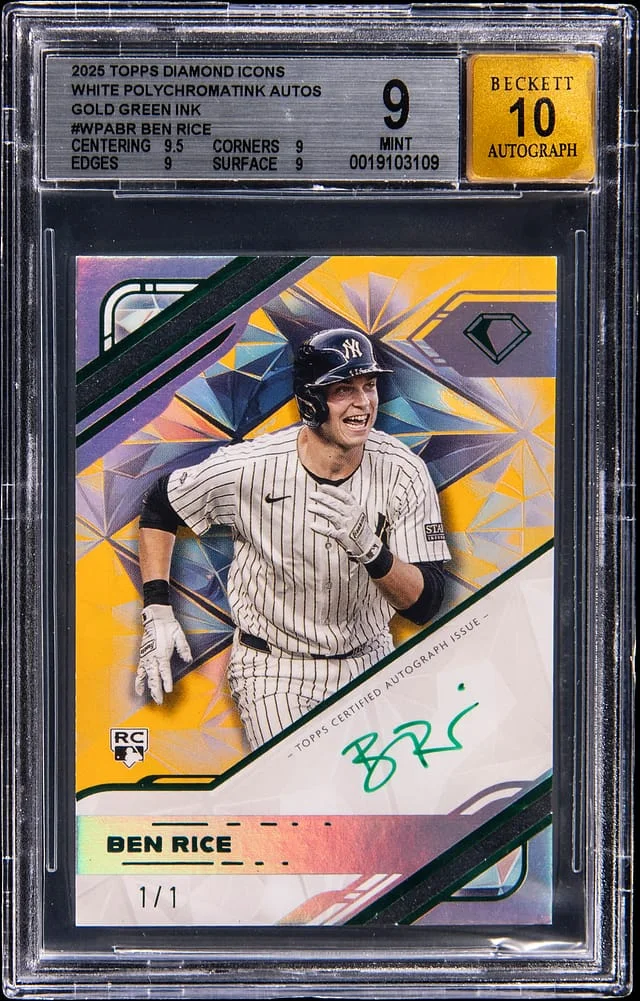 2025 Topps Ben Rice Diamond Icons White Polychromatink Autographs Gold Green Ink #WPA-BR card image