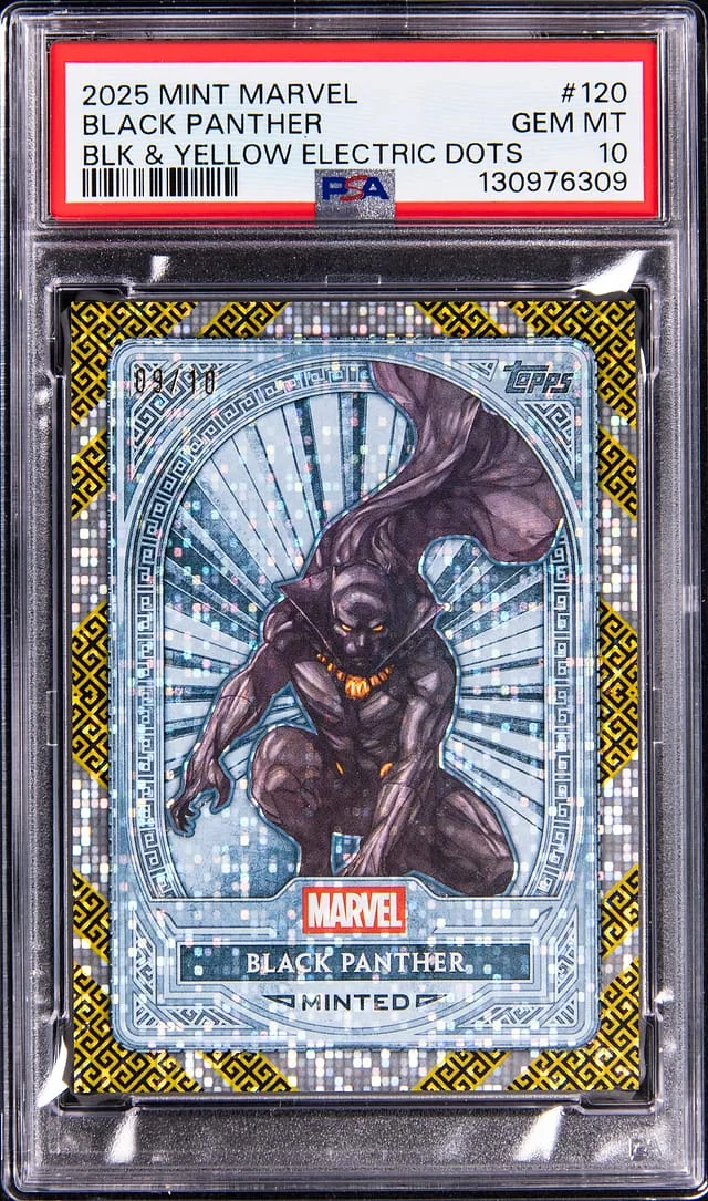 2025 Topps Black Panther Marvel Mint Black & Yellow Electric Dots #120 card image