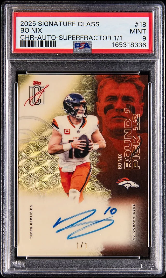 2025 Topps Bo Nix Signature Class Chrome Autographs SuperFractor #18 card image