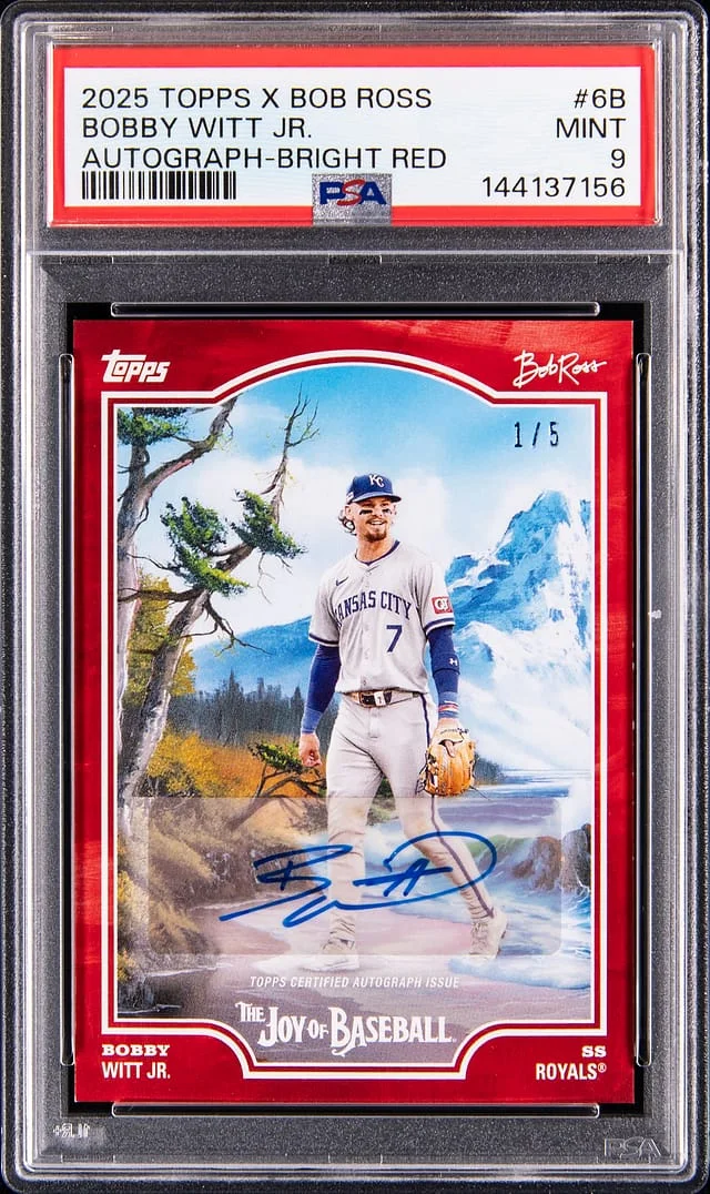 2025 Topps Bobby Witt Jr. x Bob Ross Autograph Bright Red #6B card image