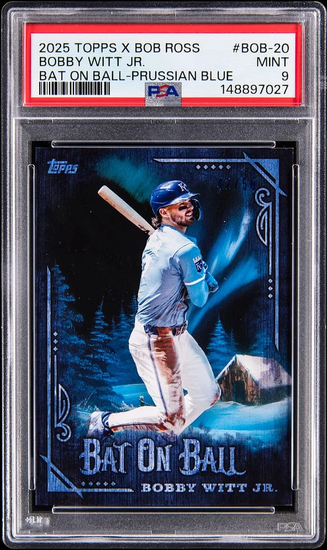 2025 Topps Bobby Witt Jr. X Bob Ross Bat On Ball Prussian Blue #BOB-20 card image