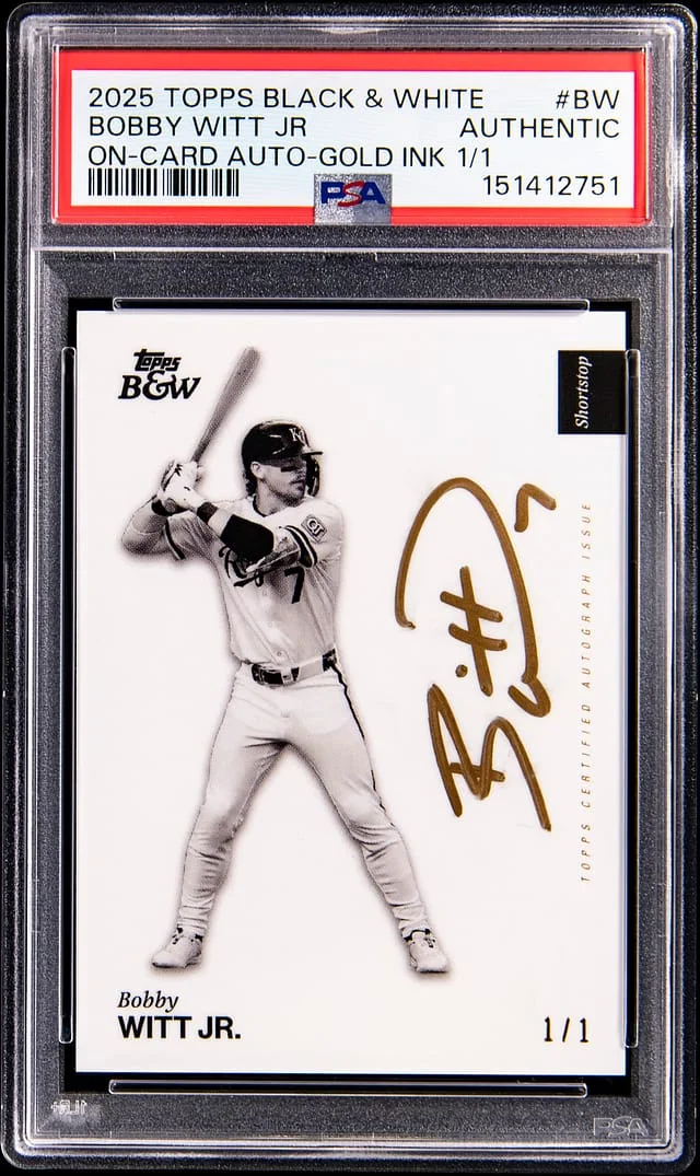 2025 Topps Bobby Witt Jr. Black & White On-Card Autograph Gold Ink #BW-OCA card image