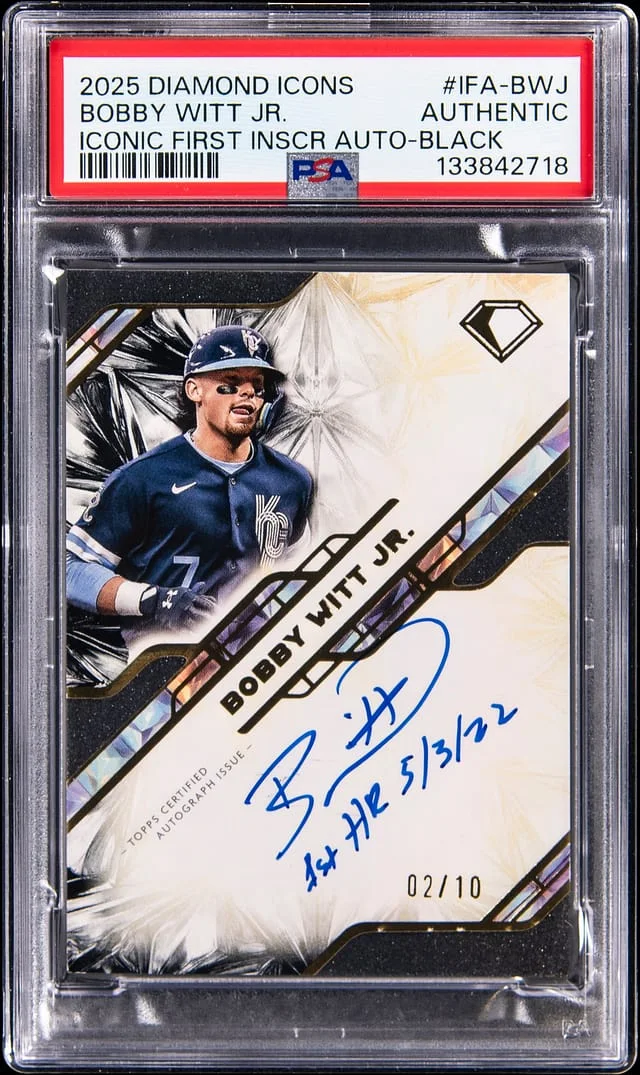 2025 Topps Bobby Witt Jr. Diamond Icons Iconic First Inscription Autograph Black #IFA-BWJ card image