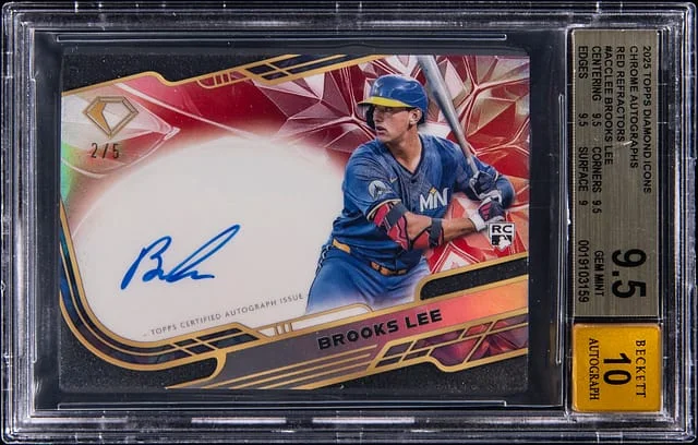 2025 Topps Brooks Lee Diamond Icons Chrome Autographs Red Refractors #ACC-LEE card image