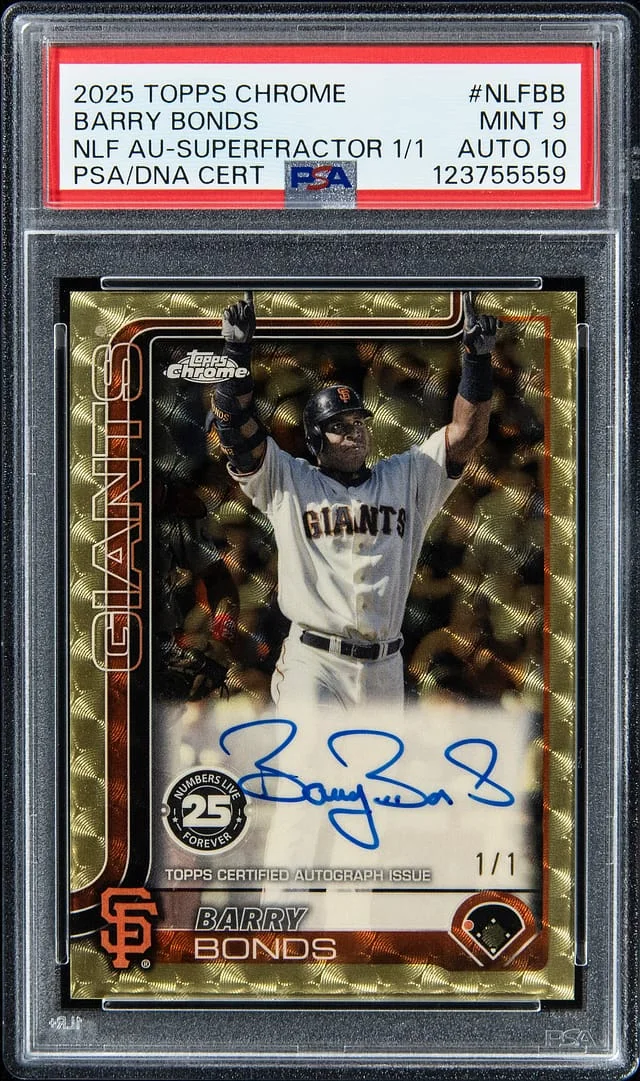 2025 Topps Chrome Barry Bonds Numbers Live Forever Autographed SuperFractor #NLF-BB card image