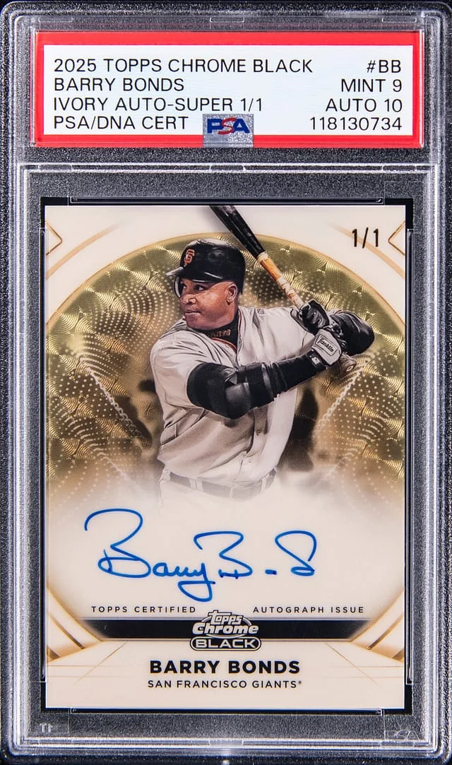 2025 Topps Chrome Black Barry Bonds Ivory Autographs SuperFractor #IVA-BB card image