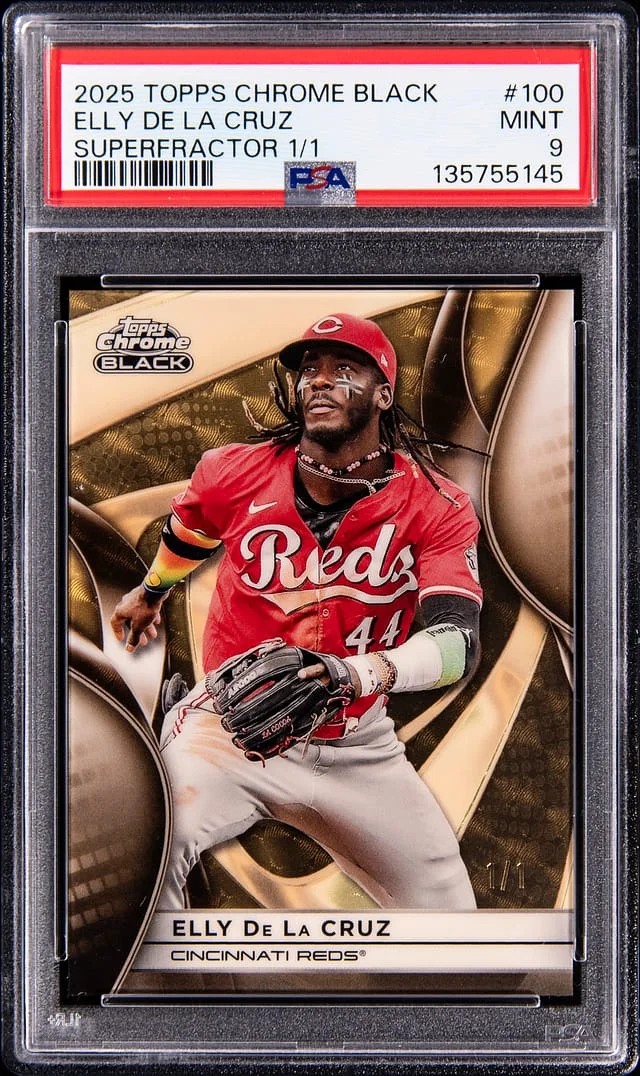 2025 Topps Chrome Black Elly De La Cruz SuperFractor #100 card image