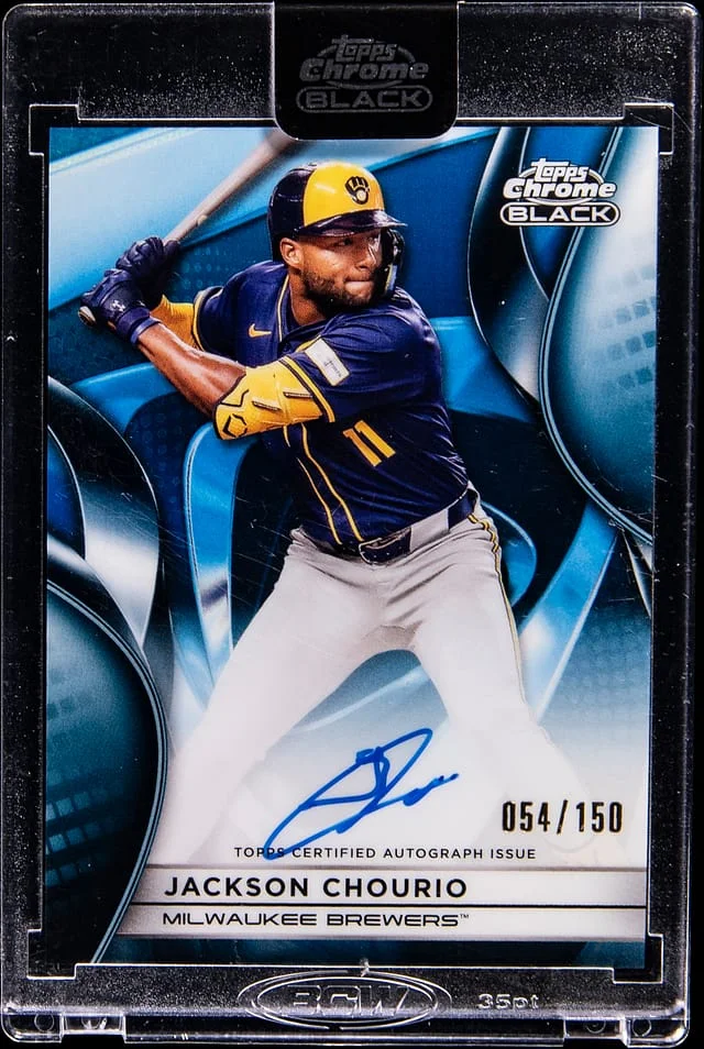 2025 Topps Chrome Black Jackson Chourio Autographs Blue Refractor #CBA-JC card image