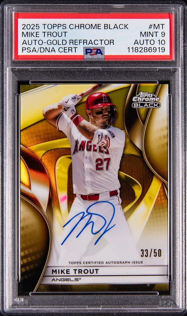 2025 Topps Chrome Black Mike Trout Autograph Gold Refractor #CBA-MT card image