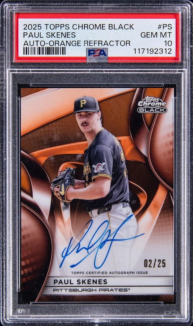 2025 Topps Chrome Black Paul Skenes Autograph Blue Refractor #CBA-PS card image