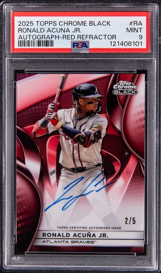 2025 Topps Chrome Black Ronald Acuna Jr. Autograph Red Refractor #CBA-RA card image