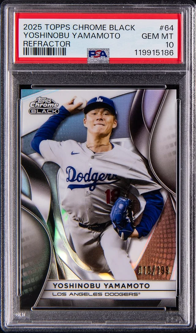 2025 Topps Chrome Black Yoshinobu Yamamoto Refractor #64 card image