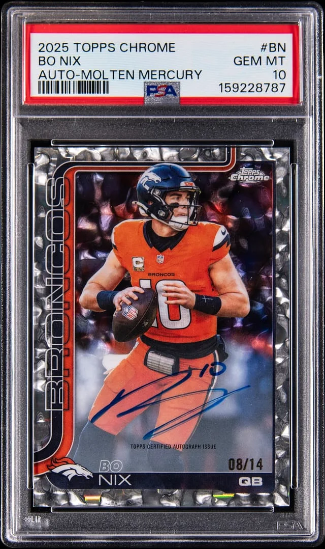2025 Topps Chrome Bo Nix Autograph Molten Mercury #BA-BN card image
