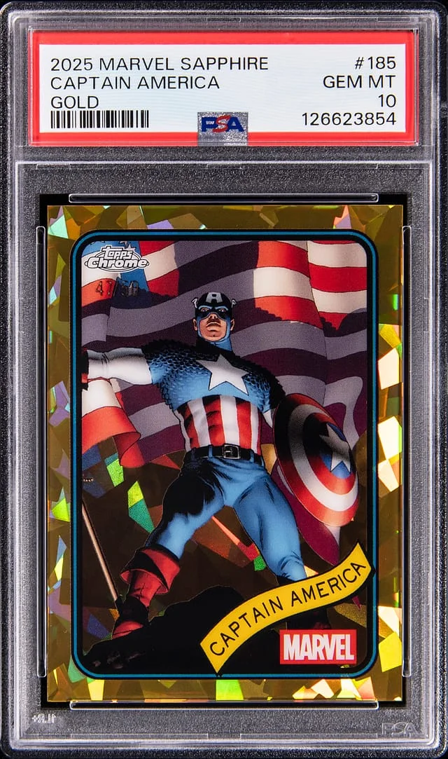2025 Topps Chrome Captain America Marvel Sapphire Gold #185 card image