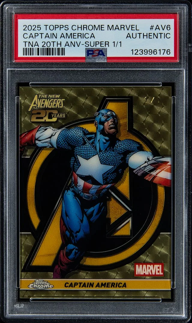 2025 Topps Chrome Captain America Marvel The New Avengers 20th Anniversary SuperFractor #AV-6 card image