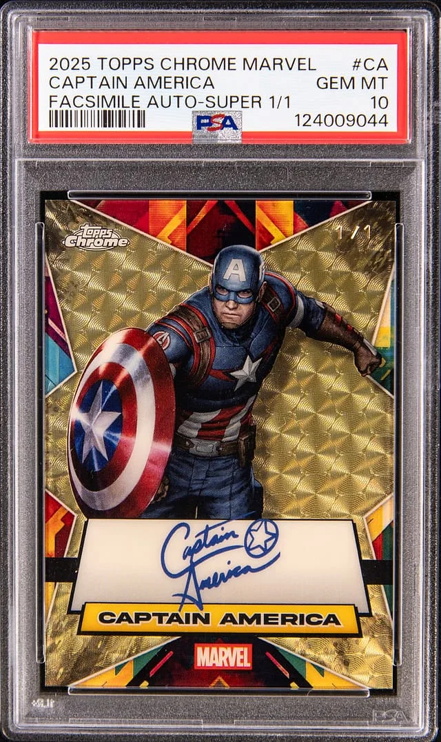 2025 Topps Chrome Captain America Marvel Facsimile Autograph SuperFractor #FA-CA card image