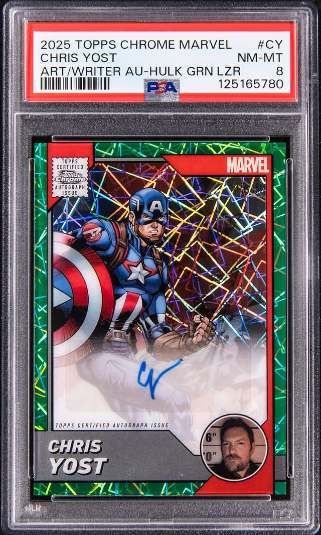 2025 Topps Chrome Chris Yost Marvel Artist/Writer Autographed Hulk Green Lazer #AA-CY card image