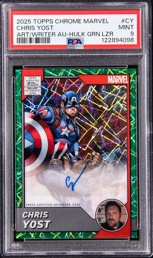 2025 Topps Chrome Christ Yost Marvel Art/Writer Autograph Hulk Green Lazer #CY card image