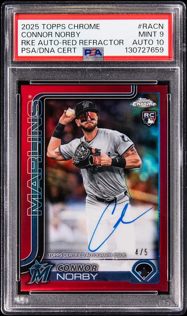 2025 Topps Chrome Connor Norby Autographs Red Refractors #RA-CN card image