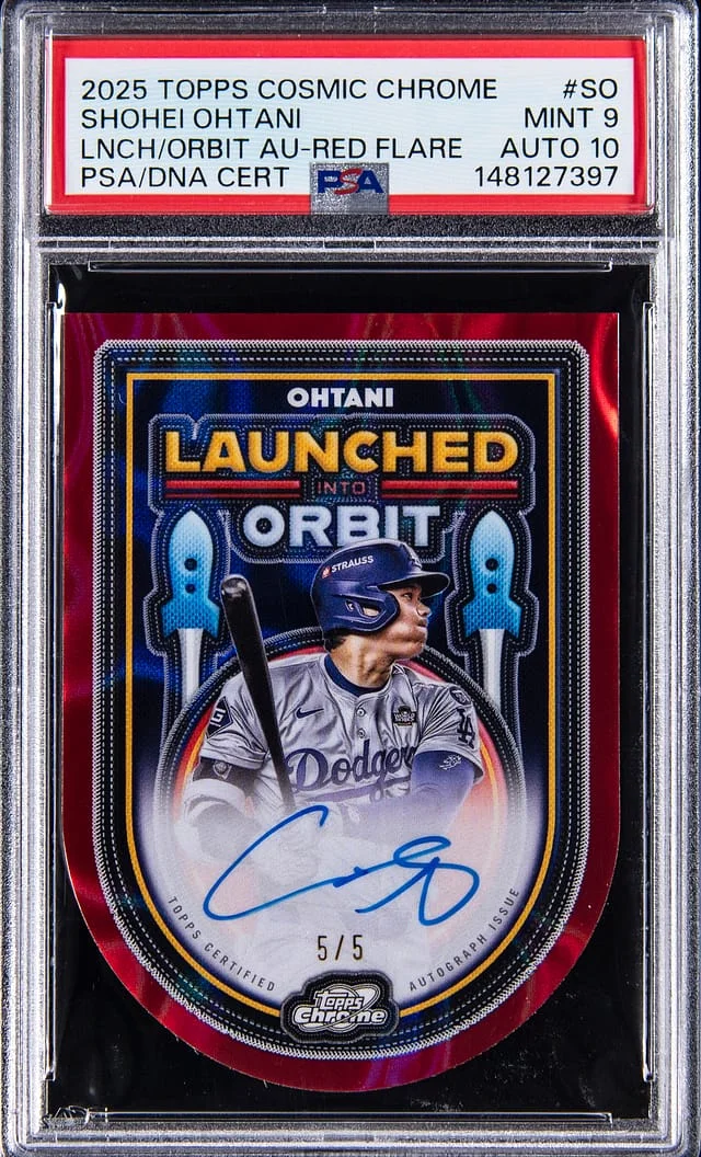 2025 Topps Chrome Cosmic Shohei Ohtani Launched Into Orbit Autographs Red Flare #LIAO-SO card image