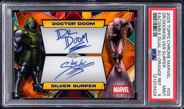2025 Topps Chrome Dr. Doom/Silver Surfer Marvel Facsimile Dual Autographs Orange Refractor #DS card image