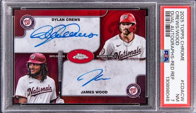 2025 Topps Chrome Dylan Crews/James Wood Dual Autographs Red Refractor #CDA-CW card image