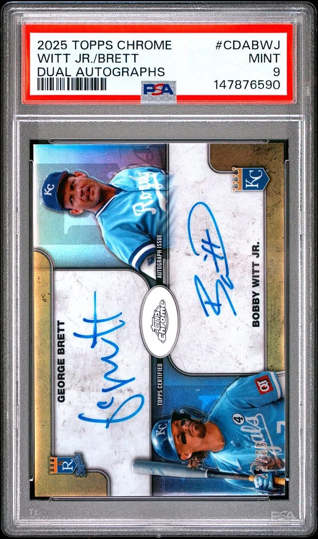 2025 Topps Chrome George Brett/Bobby Witt Jr. Dual Autographs #CDA-BWJ card image