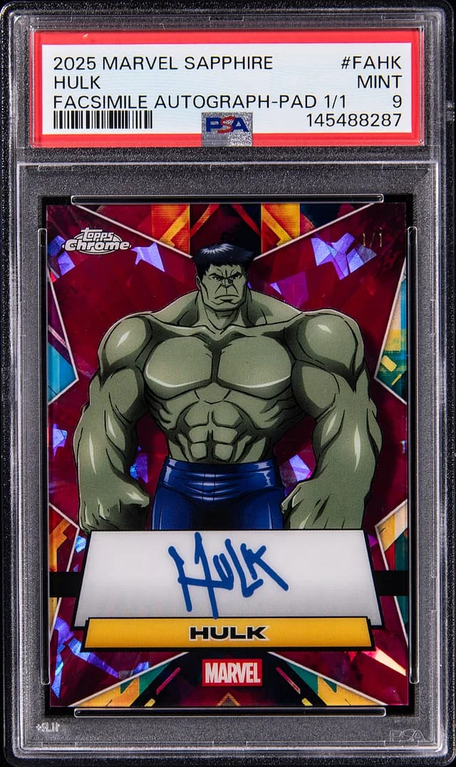 2025 Topps Chrome Hulk Marvel Sapphire Edition Facsimile Autographs Padparadscha #FA-HK card image
