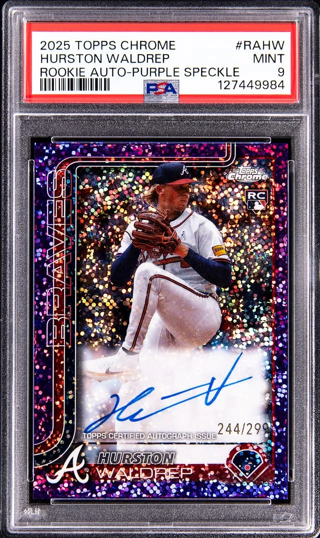 2025 Topps Chrome Hurston Waldrep Autographs Purple Speckle Refractor #RA-HW card image