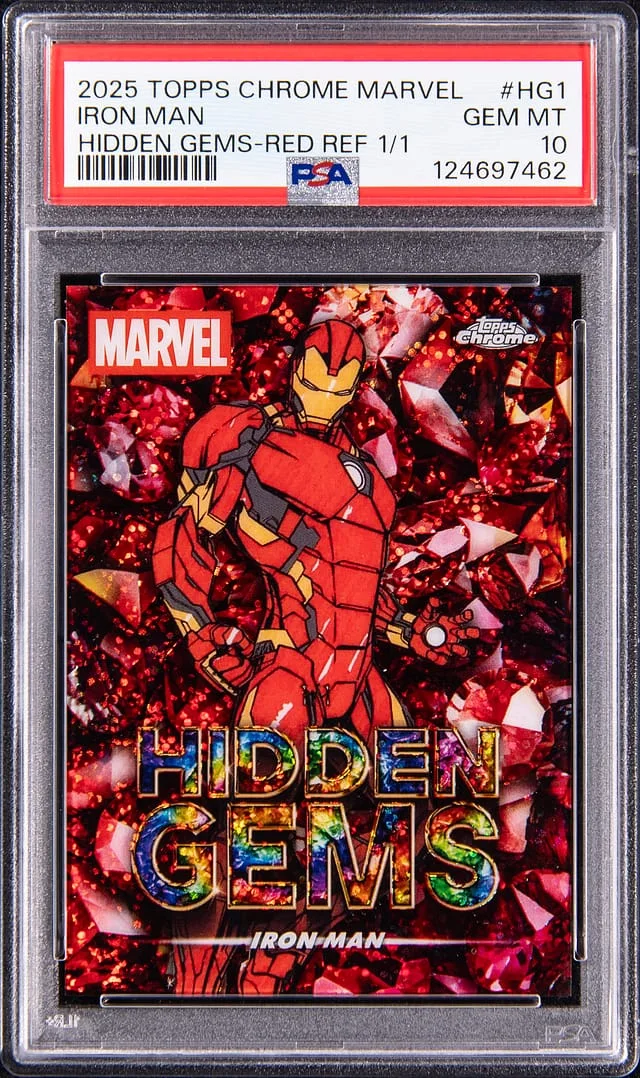 2025 Topps Chrome Iron Man Marvel Hidden Gems Red Refractor #HG-1 card image
