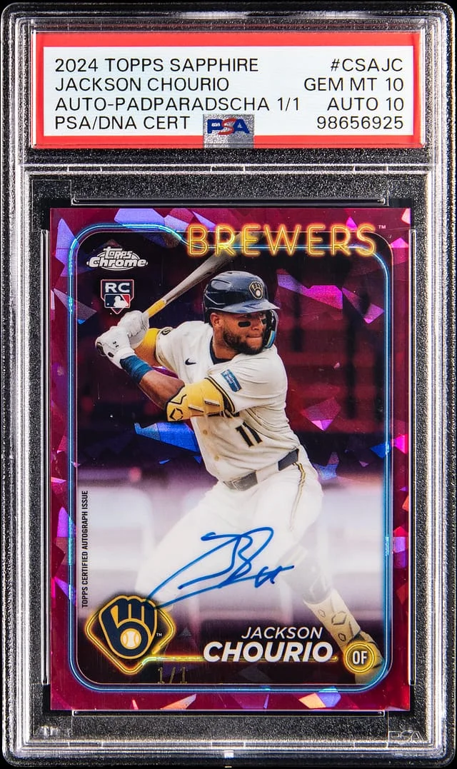 2025 Topps Chrome Jackson Chourio Autograph Padparadscha #CSA-JC card image