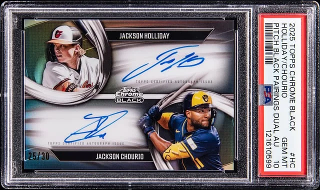 2025 Topps Chrome Jackson Holliday/Jackson Chourio Pitch Black Pairings Dual Autograph #PDPA-HC card image