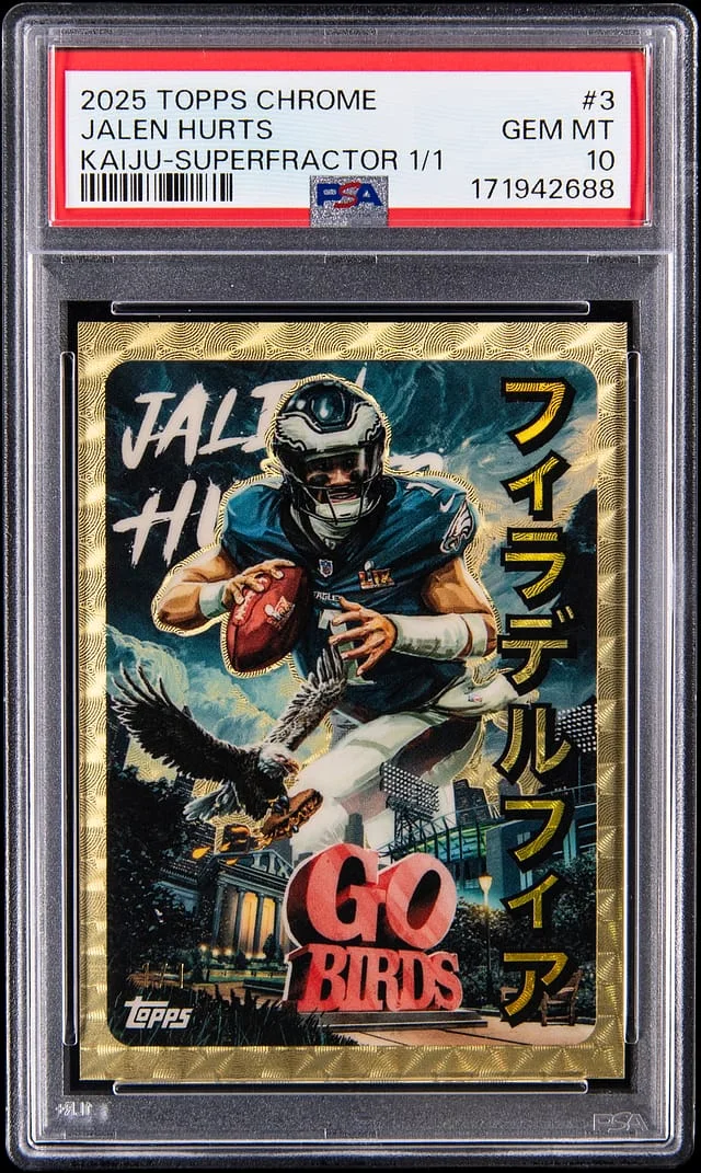 2025 Topps Chrome Jalen Hurts Kaiju SuperFractor #KAI-3 card image