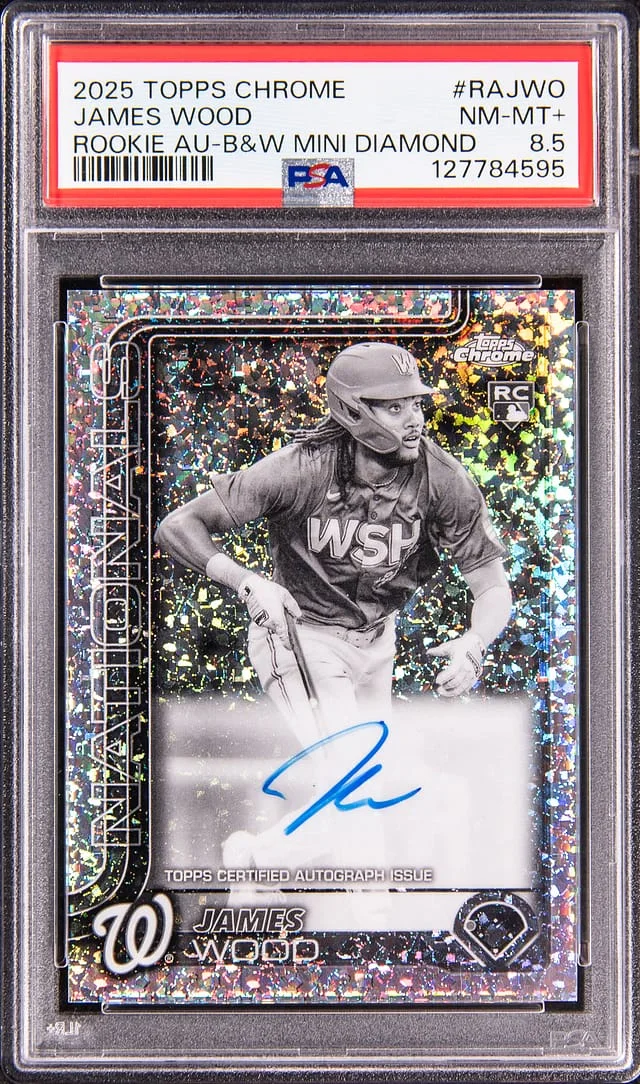 2025 Topps Chrome James Wood Autograph Black & White Mini Diamond Refractor #RA-JWO card image