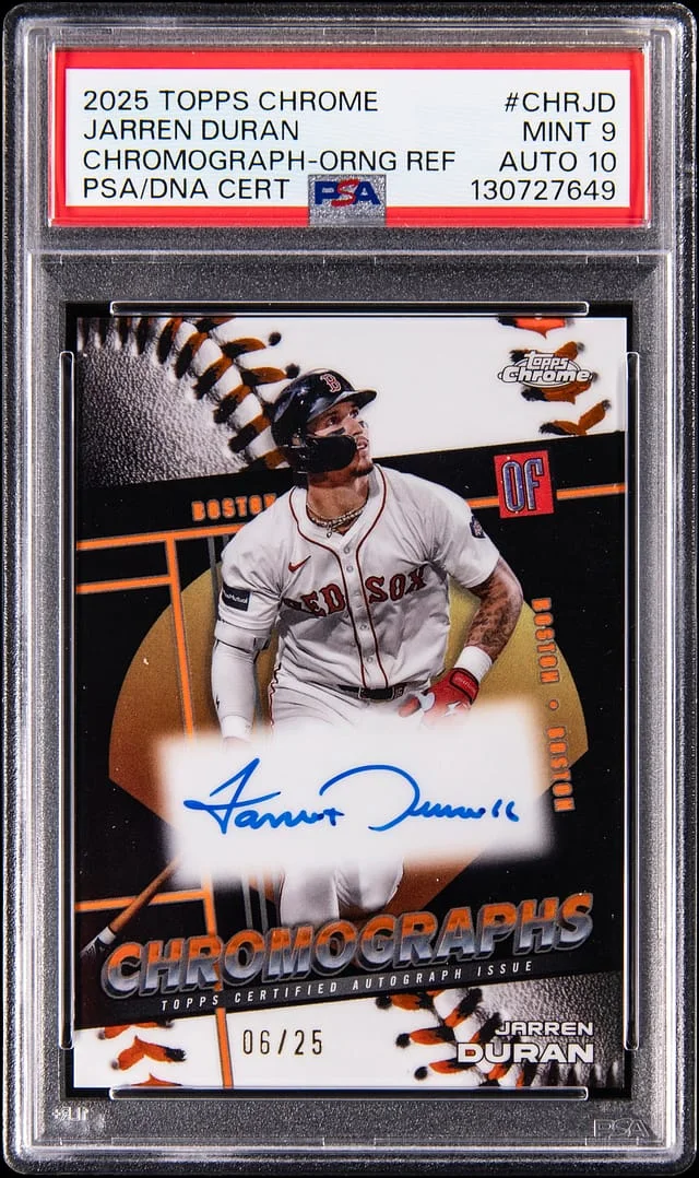 2025 Topps Chrome Jarren Duran Chromograph Orange Refractor #CHR-JD card image