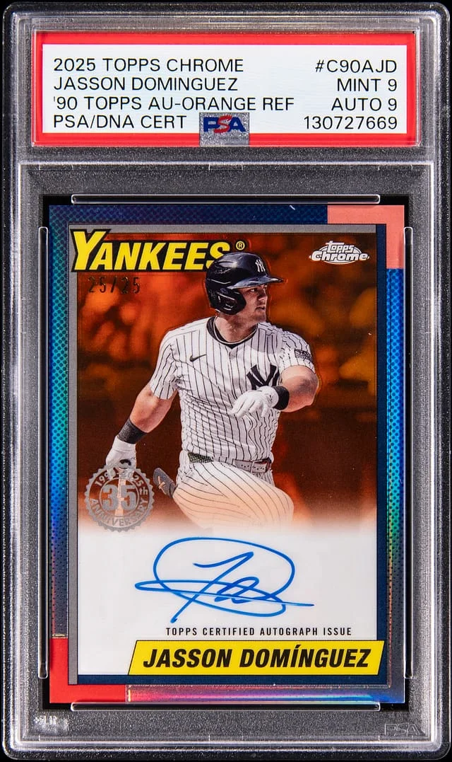 2025 Topps Chrome Jasson Dominguez 90 Topps Autographs Orange Refractor #C90A-JD card image